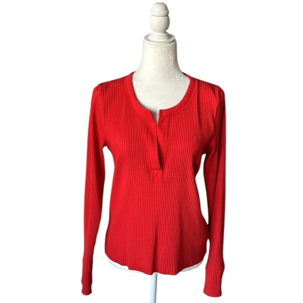 Aerie red thermal long sleeve casual ribbed top movie night nap time size L
